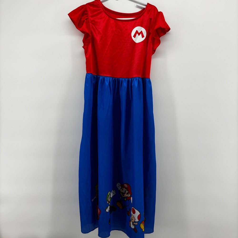 Super Mario Girls Nightgown Red Blue Princess Peach Luigi Yoshi Dress Size M 8